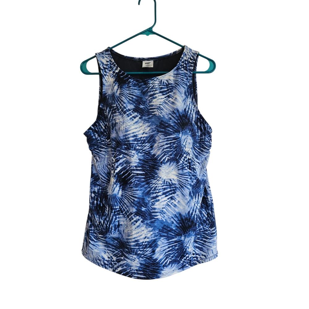 Land's End Swim Womens Padded Tankini Top Blue And White Size 16